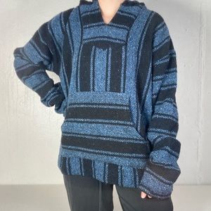 Blue + Black Baja Striped Rug Hoodie Pullover Sweatshirt